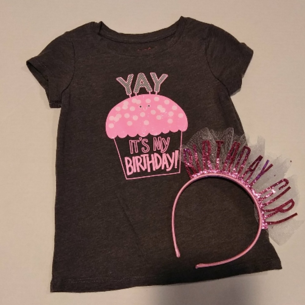 Cat & Jack Birthday Girl T-Shirt & Headband Sz 4T